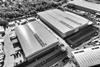 aerial shot industrial warehouse