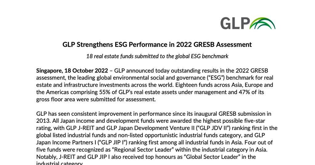 GLP Strengthens ESG Performance in 2022 GRESB Assessment | GLP Capital ...