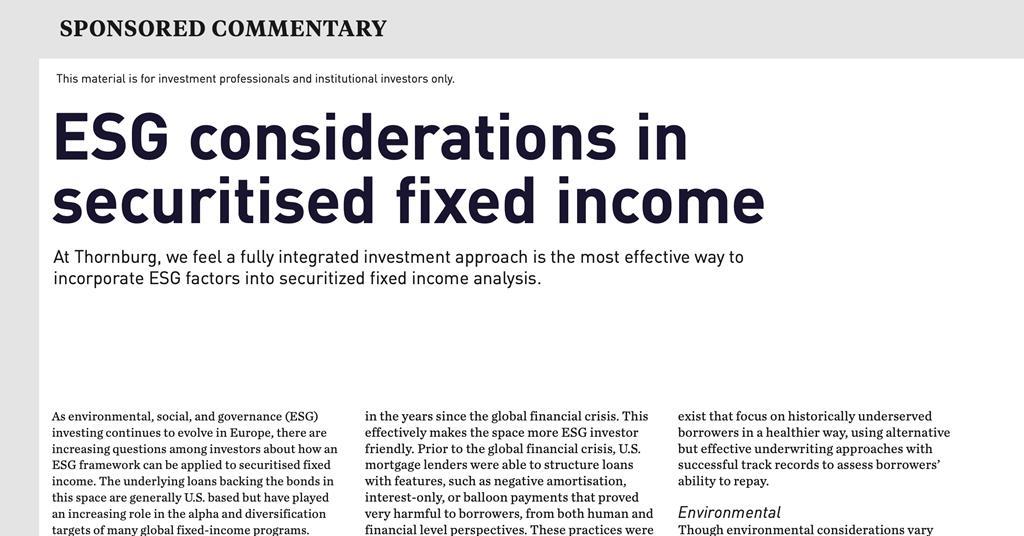 ESG Considerations In Securitised Fixed Income | Thornburg Investment ...