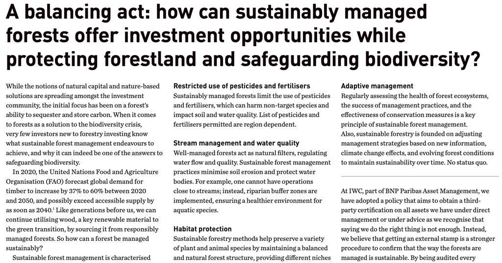 A balancing act: how can sustainably managed forests offer investment ...