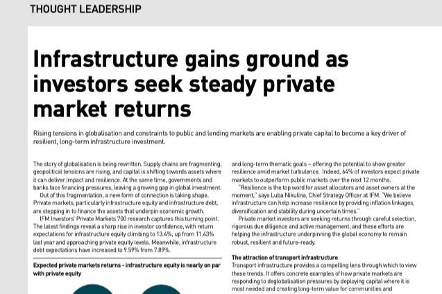 Infrastructure gains ground as investors seek steady private market ...