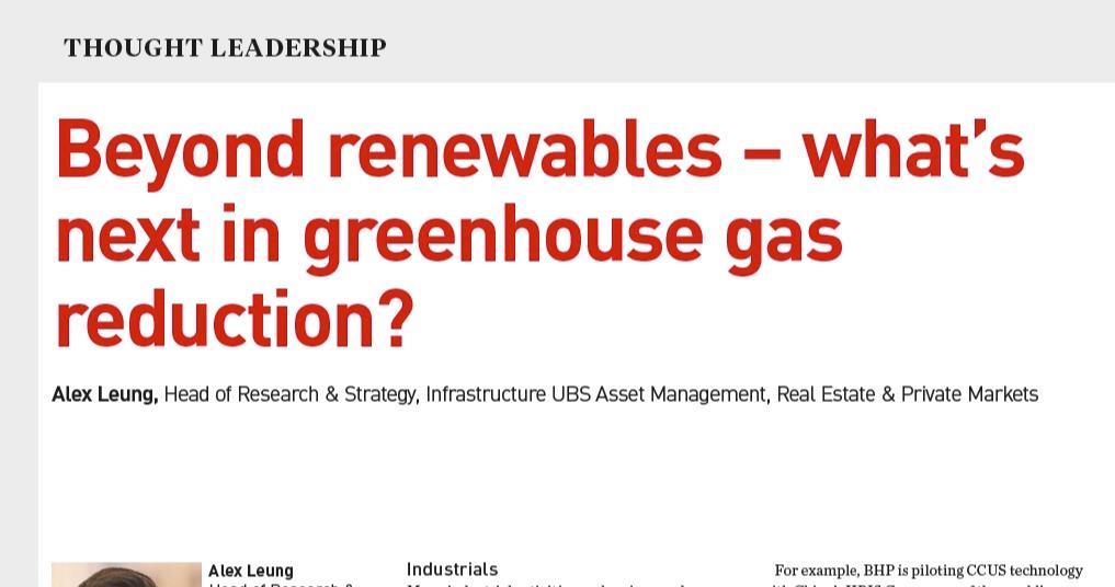Beyond renewables – what’s next in greenhouse gas reduction? | UBS ...