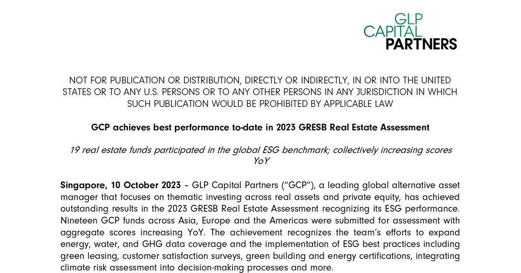 GCP achieves best performance todate in 2023 GRESB Real Estate