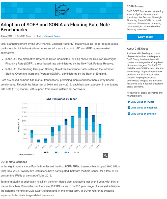 Adoption of SOFR and SONIA as Floating Rate Note Benchmarks | CME Group ...