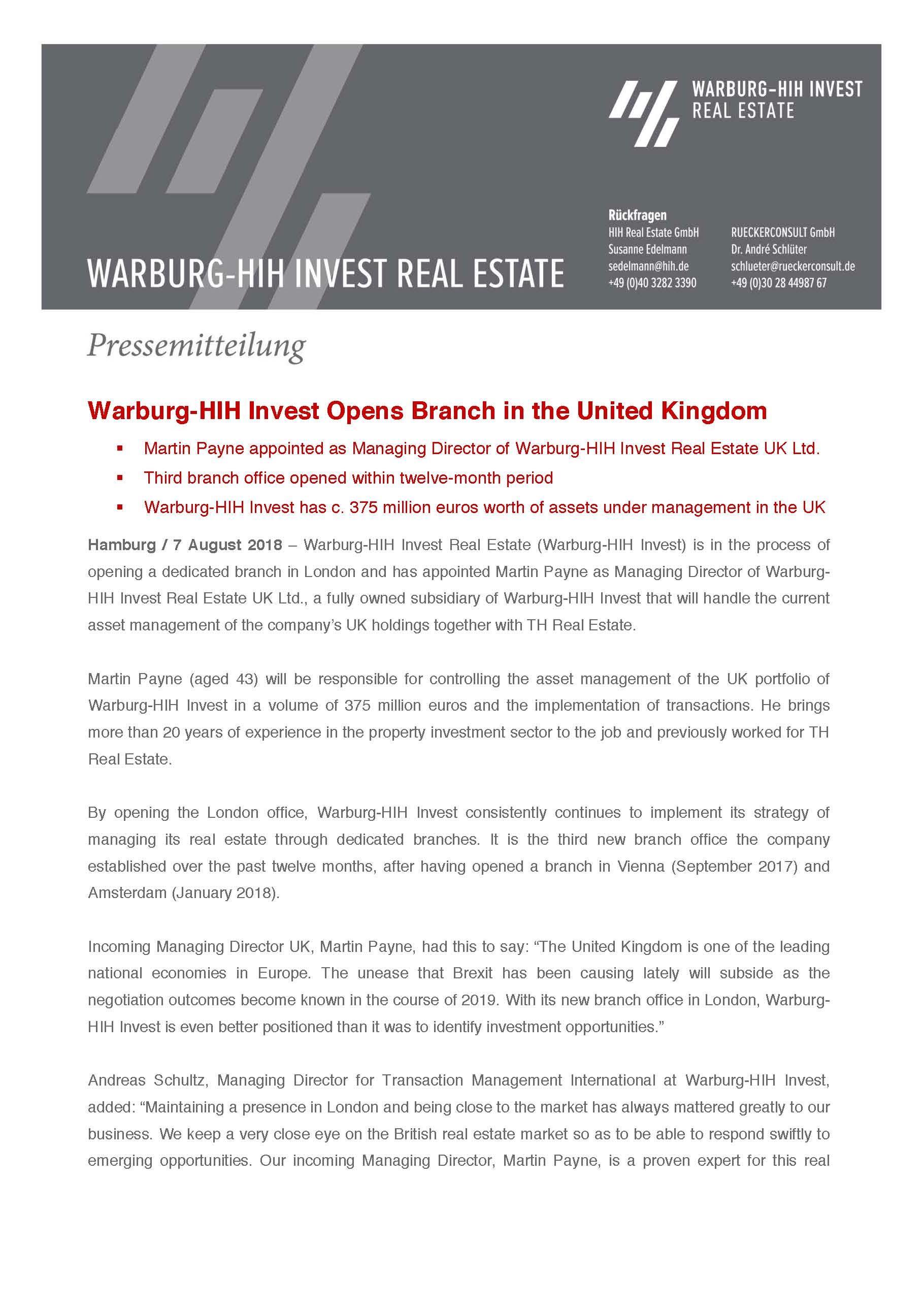 Warburg HIH Invest Opens Branch in the United Kingdom   HIH Invest ...