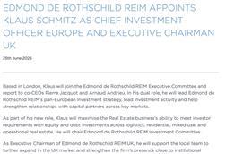 Edmond de Rothschild REIM appoints Klaus Schmitz as Chief Investment Officer Europe and Executive Chairman UK