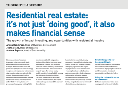 Residential real estate - it’s not just ‘doing good’, it also makes financial sense