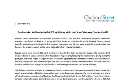 Busaba makes Welsh debut with 4,000 sq ft letting at Orchard Street’s Brewery Quarter, Cardiff