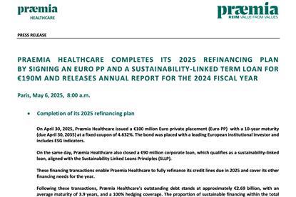 Praemia Healthcare Completes its 2025 refinancing plan