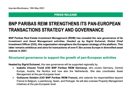 BNP Paribas REIM Strengthens Its Pan-European Transactions Strategy And Governance