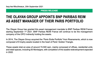 The Olayan Group Appoints BNP Paribas REIM As Asset Manager Of Their Paris Portfolio