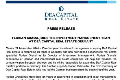 Florian Grassl Joins The Investment Management Team At Dea Capital Real Estate Germany