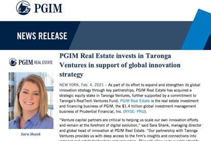 PGIM Real Estate invests in Taronga Ventures in support of global innovation strategy