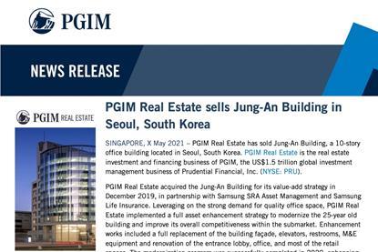 PGIM Real Estate sells Jung-An Building in Seoul, South Korea