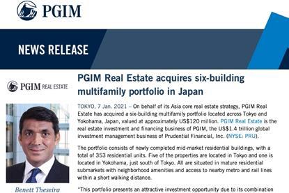 PGIM Real Estate acquires six-building multifamily portfolio in Japan
