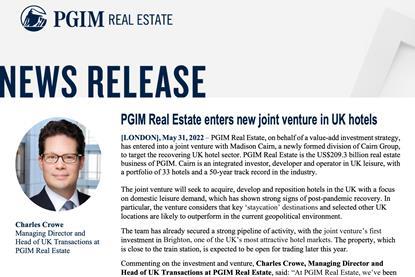 PGIM Real Estate enters new joint venture in UK hotels