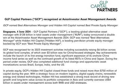 GLP Capital Partners (“GCP”) recognized at AsianInvestor Asset Management Awards