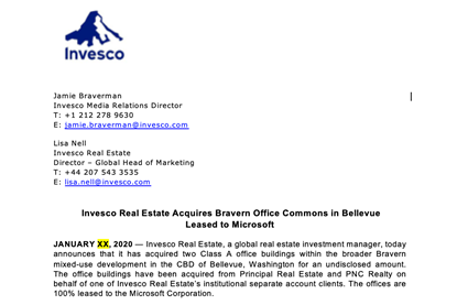 Invesco Real Estate Acquires Bravern Office Commons in Bellevue Leased to Microsoft