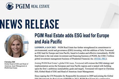 PGIM real estate adds ESG lead for EU and AP