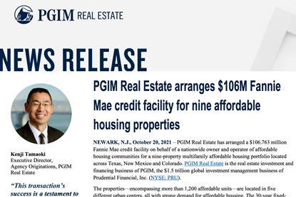 PGIM Real Estate arranges $106M Fannie Mae credit facility for nine affordable housing properties