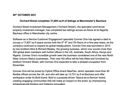 Orchard Street completes 31,600 sq ft of lettings at Manchester’s Bauhaus