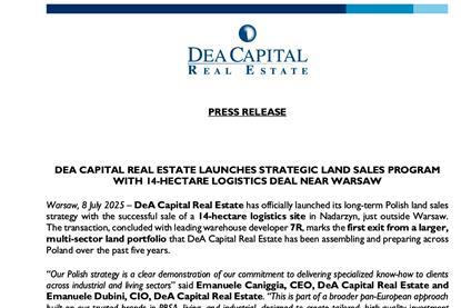 Dea Capital Real Estate Launches Strategic Land Sales Program With 14-Hectare Logistics Deal Near Warsaw