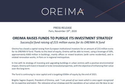 OREIMA Raises Funds To Pursue Its Investment Strategy