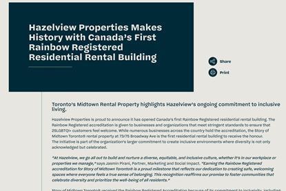 Hazelview Properties Makes History with Canada’s First Rainbow Registered Residential Rental Building